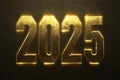 Golden 2025: illuminated metallic numbers reflecting future trends Royalty Free Stock Photo