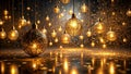 Golden illumination a festive array of hanging ornate lights reflecting on a sparkling surface. Generative AI Royalty Free Stock Photo