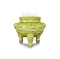 The golden incense pot on white background