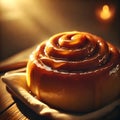 Golden Indulgence: A Cinnamon Roll& x27;s Sweet Morning Glow Royalty Free Stock Photo