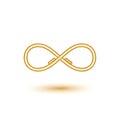 Golden infinity symbol with shadow on white background design element. Royalty Free Stock Photo