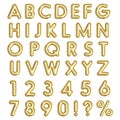 Golden inflatable balloons letters, numbers, exclamation, interrogative and percent sign
