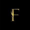 Golden Initial Letter F logo icon, simple vector design concept wing with letter Royalty Free Stock Photo