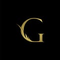 Golden Initial Letter G logo icon, simple vector design concept wing with letter Royalty Free Stock Photo