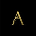 Golden Initial Letter A logo icon, simple vector design concept wing with letter Royalty Free Stock Photo