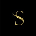 Golden Initial Letter S logo icon, simple vector design concept wing with letter Royalty Free Stock Photo