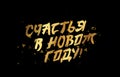 Golden inscription of Happiness in the New Year in Russian. Stylish brush lettering. Drawn with a brush by hand.