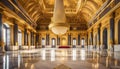 Golden interior of aristocratic rich palace, reception hall of royal palace,
