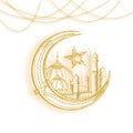 Golden intricate moon, mosquem and arabic calligraphic text Eid Royalty Free Stock Photo