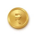 Golden isolated rupee coin on the white background. Vector finance design element.
