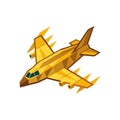 Golden isometric airplane, aviation design, transportation vector design Royalty Free Stock Photo