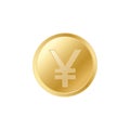 Golden Japanese Yen coin. Realistic lifelike gold Yen coin.