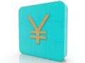 Golden Japanese yen symbol on a blue puzzle Royalty Free Stock Photo