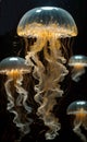 Golden jellyfish in the depths of the sea.