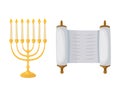 Golden menorah with candles hebrew religion tradition decoration flame and candelabrum hanukkah orthodox judaism