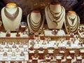 Golden jewellery in a shop