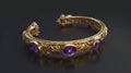 Golden jewelry bracelet with amethysts gem stone Royalty Free Stock Photo