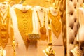 Golden jewelry at the gold street Deira market, also called Gold souk, in the city of Dubai, United Arab Emirates Royalty Free Stock Photo