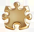 Golden jigsaw puzzle piece on transparent background, isolated and shiny surface. Creativity and problem-solving concept Royalty Free Stock Photo