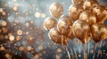 Golden Jubilation: A Festive Background of Confetti and Balloons for Celebrations and Parties