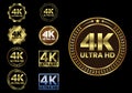 Golden 4K Ultra HD Video Resolution Icon Logo, 4K Ultra HD Label Web Button