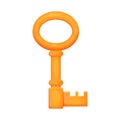 Golden key, ancient castle tool in cartoon style isolated on white background. Fairy comic ui game asset. Bright mystery