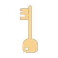 Golden key in cartoon style. Vector illustration isolated on a white. Symbol of access, solution, password Royalty Free Stock Photo