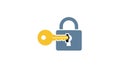 Golden key unlocking a blue digital padlock on a secure virtual data storage background representing cybersecurity and access Royalty Free Stock Photo
