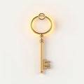 A golden key with a glowing aura, symbolizing success or unlocking potential, 3D rendering, isolated on white background Royalty Free Stock Photo