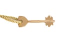 Golden key hanging on gold chain Royalty Free Stock Photo