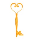Golden key with heart shape top connected to house icon. Real estate love and home security concept vector illustration Royalty Free Stock Photo