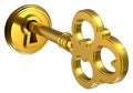 Golden key in keyhole