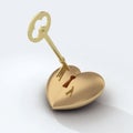 Golden key before keyhole in heart Royalty Free Stock Photo