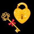 Golden key and padlock