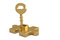 Golden key and puzzle pieces on white background.3D illustration Royalty Free Stock Photo