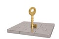 Golden key and puzzle pieces on white background.3D illustration Royalty Free Stock Photo