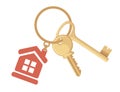 Golden key on ring with keychain house keys flat vector illustration on white background Royalty Free Stock Photo