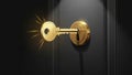 Golden Key Unlocking a Dark Door Symbolizing Opportunity and Solution Royalty Free Stock Photo
