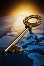 a golden key unlocking the word leadership Royalty Free Stock Photo