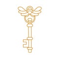 Golden key with wings Outline vector illustration Royalty Free Stock Photo