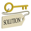 Golden key with word solution on the tag Royalty Free Stock Photo