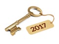 Golden Key with 2017 year tag on white