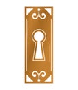 Golden keyhole on elegant ornate door. Mystery and security concept design. Vintage lock access, privacy protection