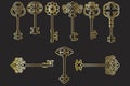 Golden keys on black background. Luxury vector illustration. Vintage icon for decorative design. Stock image Royalty Free Stock Photo