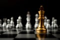 Golden King chess standing in front of other chess, Concept of a leader must have courage and challenge in the competition, Royalty Free Stock Photo