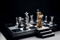 Golden king chess surrounded by enemy and checkmate for end game Royalty Free Stock Photo