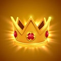 Gold king crown with red jewels. Vector illustration Royalty Free Stock Photo