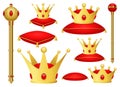 Golden king crown and scepter clipart vector design illustration. King set. Vector Clipart Print Royalty Free Stock Photo