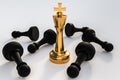 Golden King and many fallen pawns - chess leadership concept Royalty Free Stock Photo
