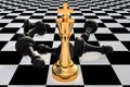 Golden King and many fallen pawns - chess leadership concept Royalty Free Stock Photo